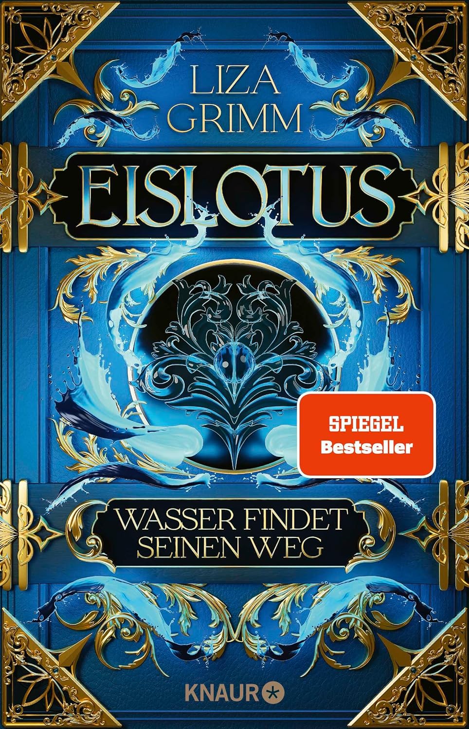 Cover von „Eislotus – Wasser findet seinen Weg“ – Eisblume auf dunklem Hintergrund